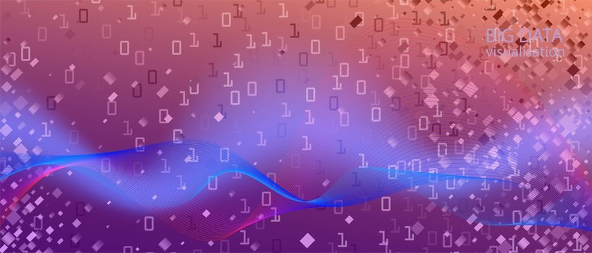 Wireless Tech Vector Background. Fractal Liquid Glow Pink Purple Blue Background. Digital Equalizer Slide. Computing Grunge Music 