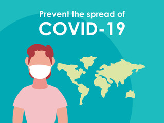 Man with mask map and Covid 19 virus vector design