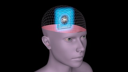 Microchip Implant inside human body , head . 3d rendering illustration