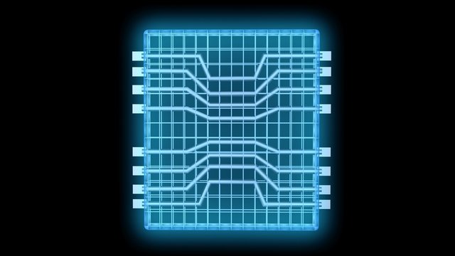 Computer chip.   Glowing blue cpu . 3d rendering illustration