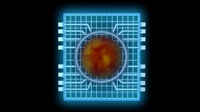 Computer chip . Glowing blue cpu .   3d rendering illustration