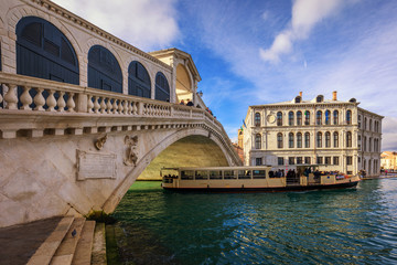 Panorama of Grand Canal and Rialto Bridge, Venice, Italy