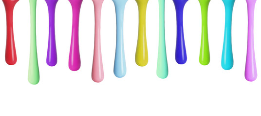 Set of different nail polishes dripping on white background. Banner design