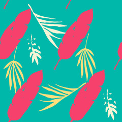 Funky Tropical Vector Seamless Pattern. Doodle Floral Background. Fine Summer Textile. Banana Leaves 