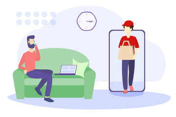 Contactless deliveries service vector illustration. Flat tiny shipping box persons concept. Global international logistics distribution. Parcel and ordered goods transport export to customer location 