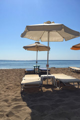 lounge chairs on the beach