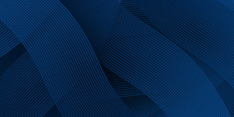 Abstract 3D blue black wave curve lines background with dynamic effect. Trendy gradients for advertising, marketing, presentation. Abstract blue composition, 3d render, 3d illustration