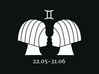 Gemini. Vector illustration of the astrological sign of Aquarius. Zodiac. Horoscope Minimalism, classic color, black and white
