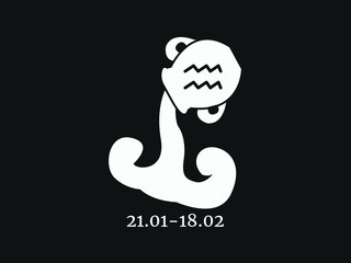 Vector illustration of the astrological sign of Aquarius. Zodiac. Horoscope Minimalism, classic color, black and white