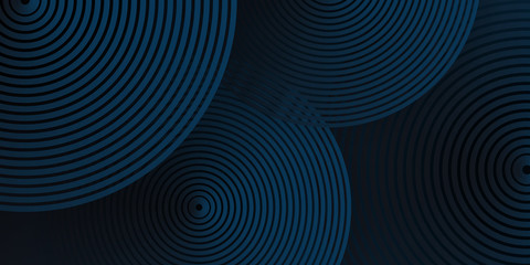 3D dark navy blue dynamic cirlce contour abstract vector background with circle lines. 3D cover of business presentation banner for sale event night party. 3D layered spiral circle shadow effect