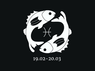 Pisces. Vector illustration of the astrological sign of Aquarius. Zodiac. Horoscope Minimalism, classic color, black and white