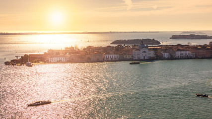 Obraz premium Aerial view at San Giorgio Maggiore island, Venice, Italy. Canal Grande with San Giorgio Maggiore church, Venice, Italy. The church of San Giorgio Maggiore on Isola San Giorgio, Venice