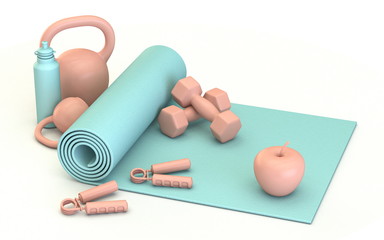 Blue pink fitness equipment concept 3D