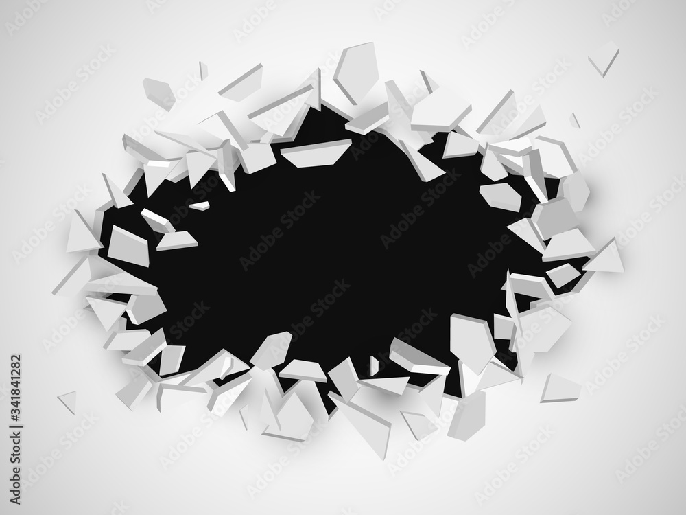 Poster broken wall with space for text. abstract vector explosion.
