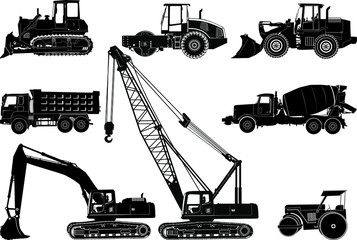 Silhouette of collection heavy vehicle for construction & building