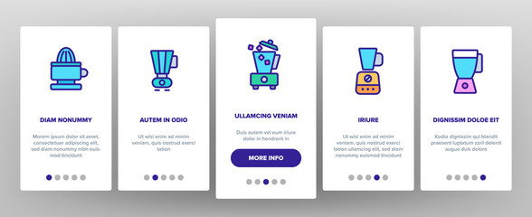 Blender Kitchen Tool Onboarding Icons Set Vector. Blender Electronic Equipment Appliance For Make Cold Cocktail Or Mixing Product Illustrations