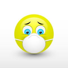 Emoji with mouth mask. Coronavirus, COVID-19 concept. Vector design