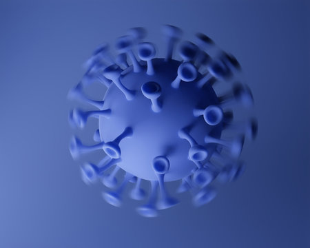 Artist's 3D rendering of a blue corona virus (Covid-19) particle placed against a blue background
