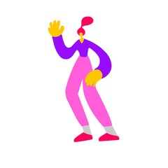 young white woman waving hand