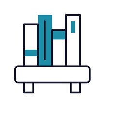 books on shelf icon over white background, half line and half color style
