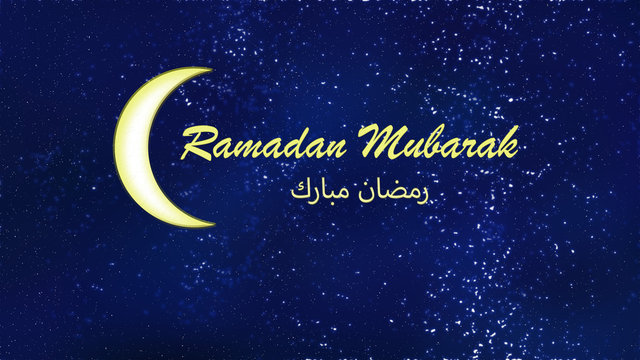 Ramadan mubarak message with moon on the blue background with the stars