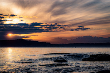Sunset over Olympic Mountains and Puget Sound
