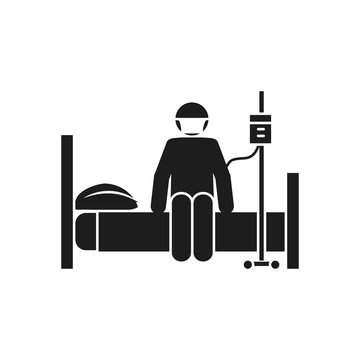 patient sitting bed, wearing mask, black clip art preview