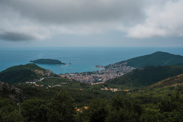 Fototapeta na wymiar aerial view of village between mountains