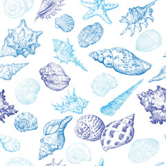 Seamless pattern with seashells