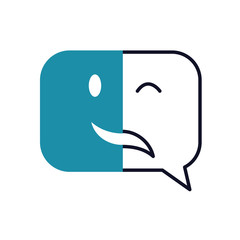 Mental health, bipolar disorder concept, speech bubble with sad and happy emotions, half line half color style