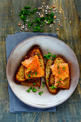 Grilled bread with salmon