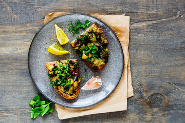 Aubergine salad on bread