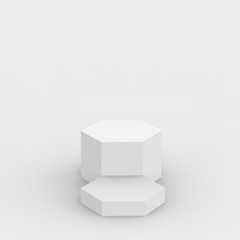 3d white gray hexagon podium minimal studio background. Abstract 3d geometric shape object illustration render. Display for cosmetics and beauty fashion product.