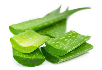 Aloe vera cutting leaves on white background. (clipping path)