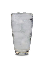 Drinking water with ice cubes on white background. (clipping path)