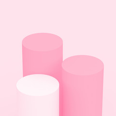 3d white pink rose cylinder podium minimal studio background. Abstract 3d pastel color geometric shape object illustration render. Display for cosmetic perfume fashion product.