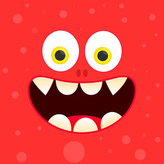 Smiley face, funny monster poster, Halloween banner design template, vector illustration