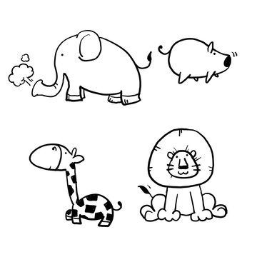 hand drawn Set of animals doodle isolated on white background cartoon