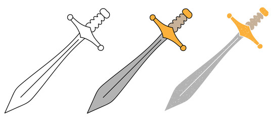 sword vector design. black and white. digital hand drawn. grain texture