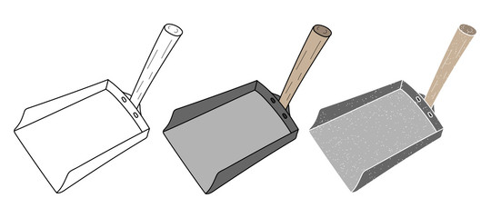 dustpan vector design. black and white. digital hand drawn. grain texture