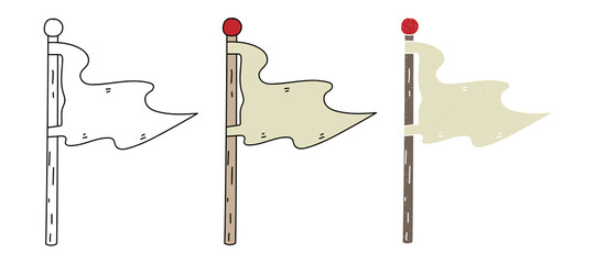 White flag vector design. black and white. digital hand drawn. grain texture