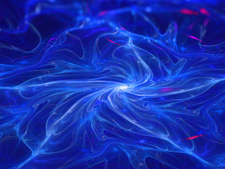 Abstract Blue Fractal Spiral Background Image, Illustration - Infinite repeating spiral pattern, twisted vortex. Recursive symmetrical rotating patterns, soft blurred swirling lines and curves