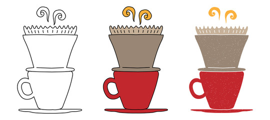 brewed coffee filter vector design. black and white. digital hand drawn. grain texture