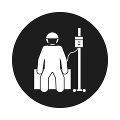 Covid 19 preventions concept, pictogram Patient with mouth mask and sitting on chair with a drop counter icon, block style