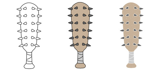 wooden club vector design. black and white. digital hand drawn. grain texture