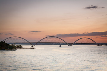 Brasilia's Juscelino Kubitschek bridge right after sunset.