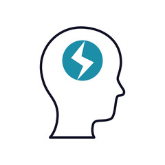 mental health concept, head with thunder icon, half line half color style