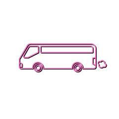 Retro style illustration showing a 1990s neon sign light signage lighting of a tourist bus or shuttle bus viewed from side on isolated background.