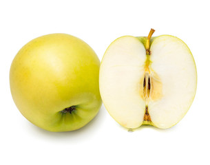 Fresh Green Apple Isolated on White, Apple Wang Lin or Apple Orin, Golden yellow delicious juicy apples isolated on white