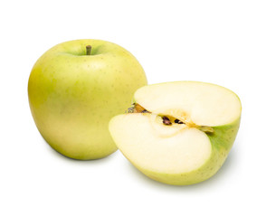 Fresh Green Apple Isolated on White, Apple Wang Lin or Apple Orin, Golden yellow delicious juicy apples isolated on white